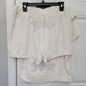 NWT Juicy Couture Terry Shorts Hoodie Set Bling Ivory Style 110042029 Large